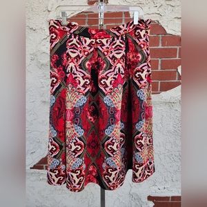 $50 New 12 women NEW YORK & CO red black stretch midi a-line full skirt pockets